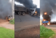 Tension when armed men burned trucks at the IMO State (video)