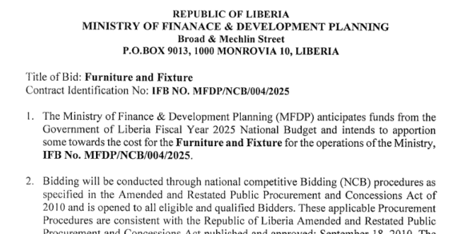 Invitation for Bids Furniture procurement