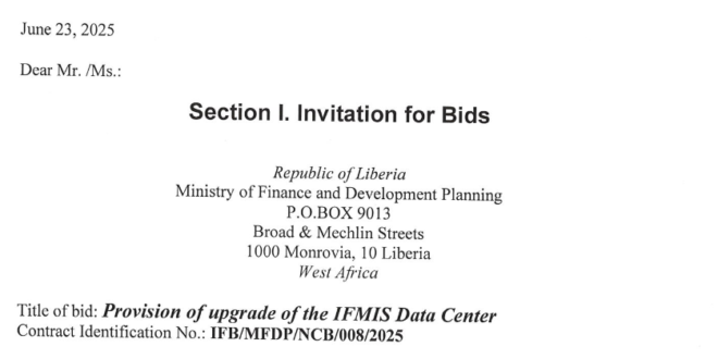 Invitation for Bids- IFMIS Data Center Advert