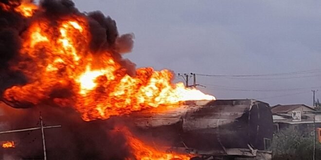 Three were injured when the Diesel tanker caught fire in several vehicle accidents at any of the Expressway-Eshodi Expressway