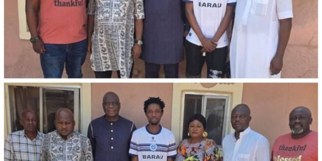 Barau FC general manager Dominic Iorfa visits Shammasu Muhammad after surviving a car accident