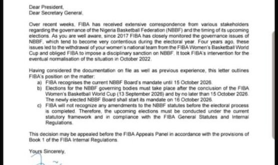 FIBA Supports Kida-led NBBF Board Sets October 2026 Election Timeline