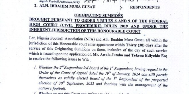 NFF AGA on hold after court notice