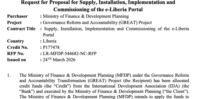 Request for Proposal for Supply, Installation, Implementation and Commissioning of the e-Liberia Portal