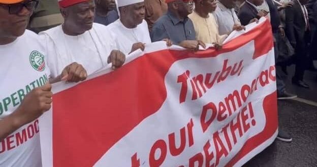 David Mark, Obi, Kwankwaso, Aregbesola and others stormed INEC offices in protest