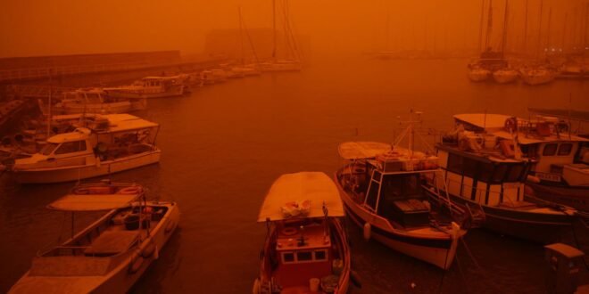 The Greek island of Crete is blanketed by a Saharan dust storm – turning blue skies blood red | World News