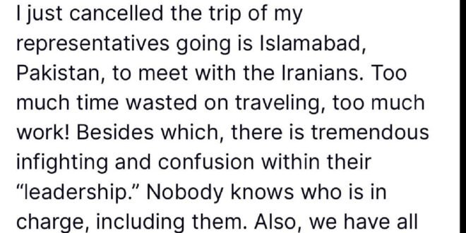 Trump cancels Witkoff and Kushner’s trip to Pakistan for talks with Iran