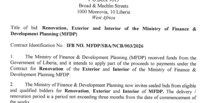 Invitation for Bids – Renovation, Exterior and Interior of the Ministry of Finance &Development Planning (MFDP)