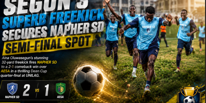 Stunning Segun free kick sends NAPHER SD to Dean Cup semi-finals