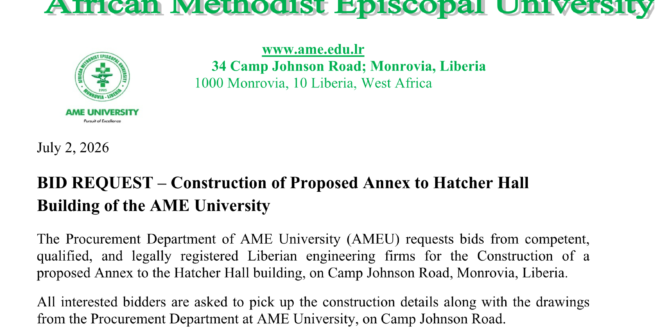 BID REQUEST – Construction of Proposed Annex to Hatcher Hall Building of the AME University
