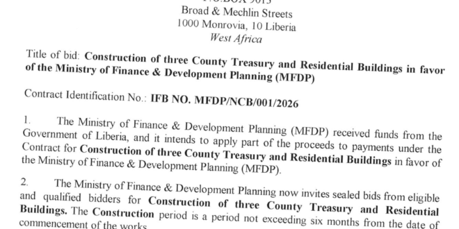 Invitation for Bids Construction of three County Treasury and Residential Buildings