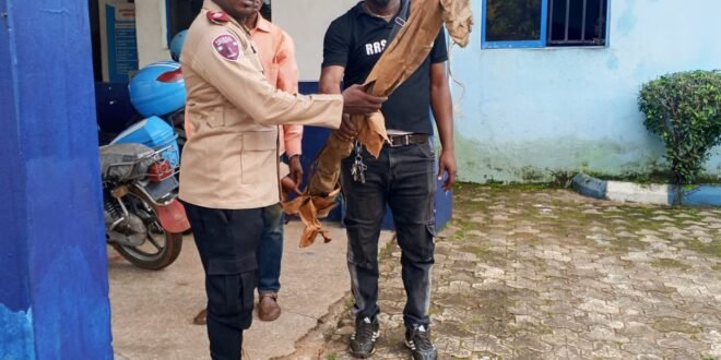 The FRSC recovers the weapon from the scene of the incident