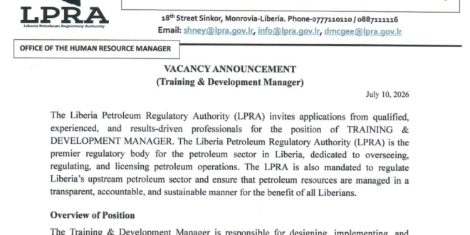 VACANCY ANNOUNCEMENT(Training & Development Manager)