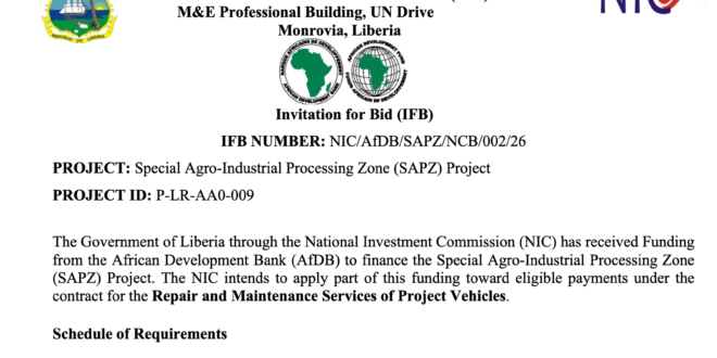 Invitation for Bid (IFB) – Liberia news The New Dawn Liberia, premier resource for latest news