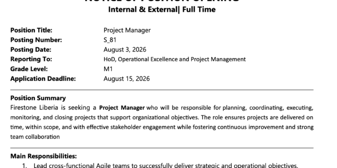 JOB VACANCY Position Project Manager