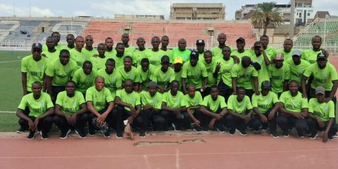 Barau FC general manager Dominic Iorfa donates new kit and equipment to stadium security staff