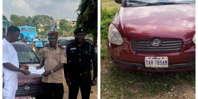 FRSC TOW TEAM RECOVERS STOLEN VEHICLE IN ABUJA AND HANDS IT OVER TO POLICE FOR INVESTIGATION