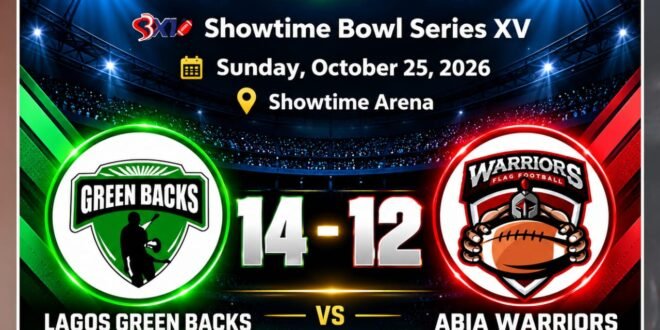 Giants on their knees! Lagos Greenbacks stun two-time champions Abia Warriors 14-12 in Showtime Flag Football League Season XV thriller