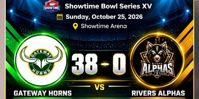 Horns Gore Alphas 38-0 as Adejumo runs rampant, prominence claims MVP honors in Showtime Gameweek 5
